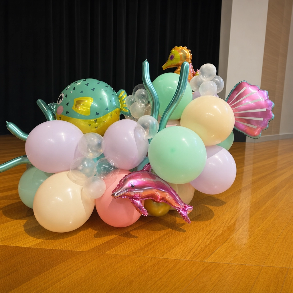 Pastel underwater sea creature balloon centerpiece